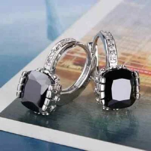 4.00Ct Lab Created Black Diamond Drop Dangle Earrings In 14K White Gold Finish - Picture 1 of 3