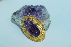 14k Victorian Oval 20ct Amethyst Yellow Gold 1.25" Antique Art Nouveau Estate pc - Picture 1 of 6