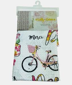 Cortina de Ducha Paris Flores Mariposa Bicicleta Tela Eiffel Rosa Blanco - Imagen 1 de 7