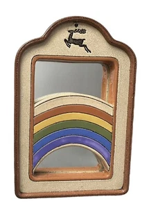 Unikat Handarbeit Boho Wandspiegel Stein, Regenbogen, Hirsch gestempelt Wanddeko 9 7/8 T - Bild 1 von 15