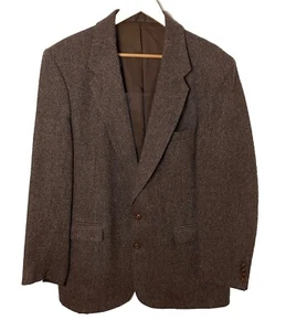 VTG John Henry Brown Wool Tweed Slim Fit Sports Coat Blazer Jacket Men’s Sz 44L - Picture 1 of 11