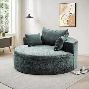 55'' Oversized Round Single Sofa Armrest Lounge Chair Armchair with Pillow - Picture 1 of 9