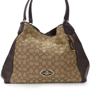 USED COACH Tote Bag 33523 Signature canvas/leather Brown beige casual - Picture 1 of 15