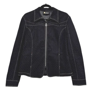 Christine Alexander Swavorski Denim Jacket Crystal Embellish Polka Dot L Western - Picture 1 of 23