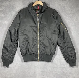 Alpha Industries Bomber Jacket Mens M Black Slim Fit B-15 Flight Nylon Coat - Picture 1 of 15