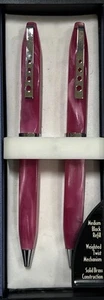 Petrona Pen Pencil Set Med Black Ink Brass Construction Weighted Twist Pink New - Picture 1 of 4