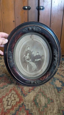 Antique Early Primitive Wood Oval Framed Abe Lincoln Family Portrait Picture 14" - Image 1 of 4