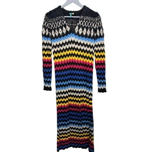 Anthropologie Farm Rio Chevron Rainbow Multi Color Knit Sweater Maxi Dress Small - Picture 1 of 8