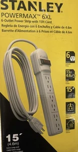 Stanley Powermax 6-Outlet Power Strip 15' Cord On/Off Switch Resettable Breaker - Picture 1 of 9
