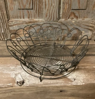 Antique Wire Collapsible Egg Fruit Basket Trivet 7.5 Inch Germany Farmhouse - Image 1 of 4
