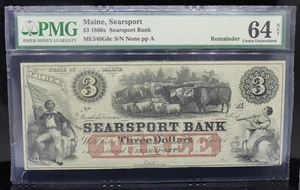 1860s $3 Searsport Bank in Maine PMG 64 NET - Picture 1 of 2