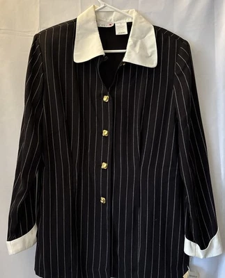 Blusa Blazer Vintage Scarlett Abotonada Manga Larga Negra Rayas Oficina Foto 1 de 4