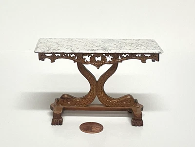 BESPAQ DOLLHOUSE MINIATURE ART NOUVEAU BED BENCH W/NEW WALNUT FINISH 6096 NWN - Image 1 of 3