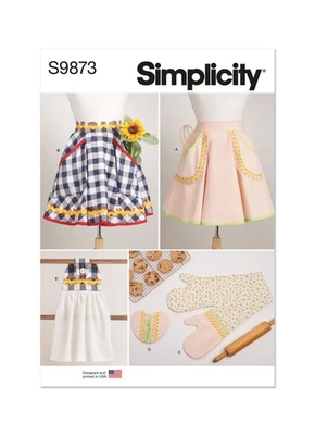 SIMPLICITY 9873 APRON & KITCHEN ACCESSORIES Sewing Pattern Sizes S-L   AVERAGE - Image 1 of 4