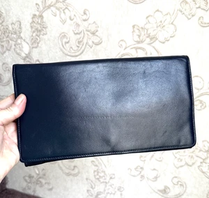 Laura Ashley Clutch Tasche blau Leder dunkelblau Poppa Verschluss Vintage - Bild 1 von 7