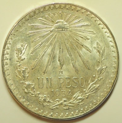 mw28072 Mexico  Silver Peso 1934   KM#455   UNC - Image 1 of 2