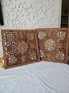 2er Set Holz geschnitzt 10"x10" Untersetzer Made in India - Bild 1 von 4