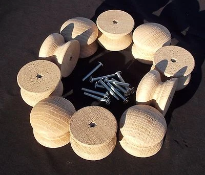 OAK DRAWER KNOBS WITH INSERT + SCREW HARDWOOD KNOB Wooden Wood Handles Pull - Image 1 of 3