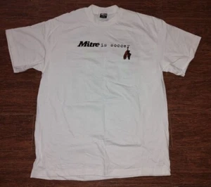 Vintage 1996 Mitre is Soccer Short Sleeve White T-Shirt Single Stitch XL USA  - Picture 1 of 11
