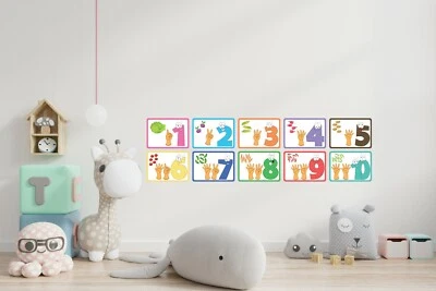 Pegatinas de pared de números del 1 al 10 dormitorio infantil niño niña aprendizaje coloridas Foto 1 de 2