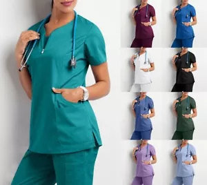 Scrub Medical Uniform Top Women Tunic Nurse Hospital Work Wear Medical Tops - Picture 1 of 11