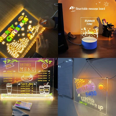 Rewritable LED Message Board Note Night Light With Pen USB Creative Decor Lamps - Image 1 of 4