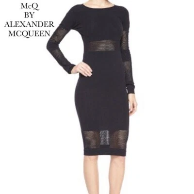 McQ BY ALEXANDER MCQUEEN Long-sleeve Mesh BODY-CON DRESS Sz XS/S Black #FC501 - Image 1 of 4