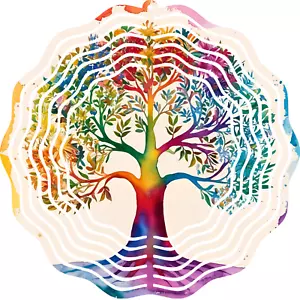 Tree of Life Wind Spinner 3D Metal Outdoor Garden Decor Colorful Whirligig Round - Picture 1 of 9