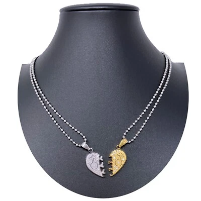 Cuore Ciondolo Spezzato Argento Oro 2 x Collana Acciaio Uomo Donna Amici A/02 - Immagine 1 di 2