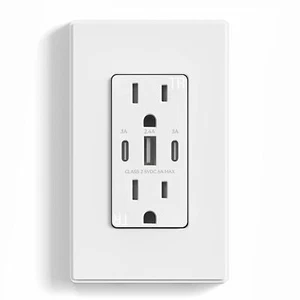 Toma USB C 15A, 30W 6,0 amperios receptáculo de 3 puertos, puertos dobles tipo C y A, UL, LISTA DE LA FCC - Imagen 1 de 10