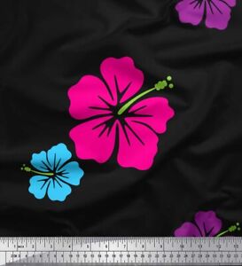 Soimoi Black Cotton Poplin Fabric Floral Print Fabric by Yard 42-WFP
