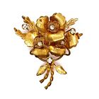 VTG Estate Austria Gold Fill & Clear Rhinestone Flower Floral Brooch! 46 