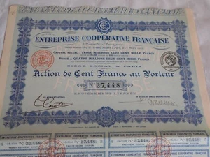 Vintage share certificate Stocks Bonds action Entreprise cooperative Francaise - Picture 1 of 1