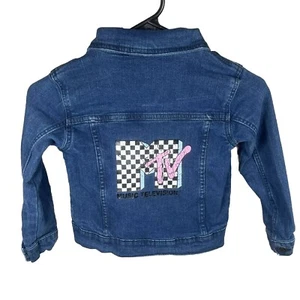 MTV Girls Denim Jean Jacket Sz 6 6x Vintage Style Dark Blue Wash Y2K Stretch - Picture 1 of 7