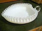 Pretty Fenton White Milk Glass Heart Shaped With Silvercrest Scalloped Top - Gd