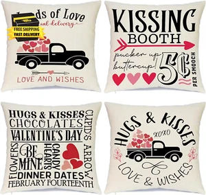 Valentines Day Pillow Covers 18X18 Inches Set of 4 - Spring Farmhouse Decor Buff - Picture 1 of 7