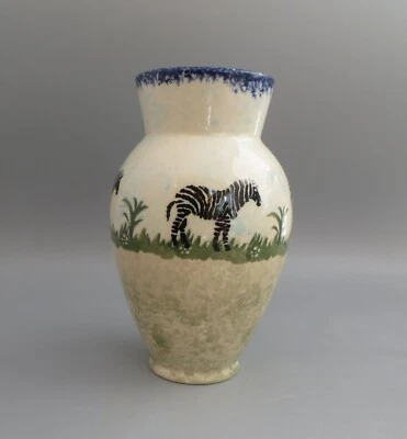Charming Brixton Pottery Spongeware Zebra Vase - 6 1/4" 15.7cm - Image 1 of 4