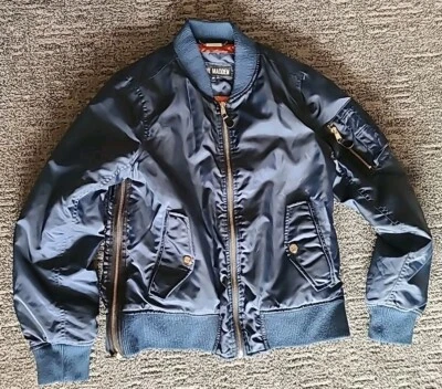 Steve Madden Mujer Bombardero Azul Marino Chaqueta Talla Pequeña Naranja Abrigo Gorpcore Foto 1 de 4