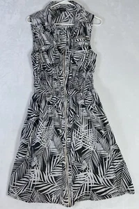 Women's J Glee Green Safari Palm Print V-neck Dress Elastic Waist Zipper Size 2X - Picture 1 of 8