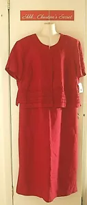 NWT WORTHINGTON WOMAN Dress Jacket 2 Pc Set Red Cinnabar Linen Rayon Sz 22W - Picture 1 of 12
