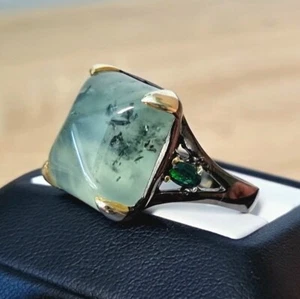 Anello Prehnite Pan di Zucchero Naturale 35Ct, Argento Sterling 925, 8,5US - Foto 1 di 5