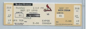 BOLETO DE JONRÓN MARK MCGWIRE ST. LOUIS CARDINALS 70 EXCELENTE ESTADO - Imagen 1 de 2