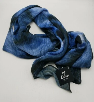 NWT Echo polyester blue scarf with foxes 40" Square 2Y - Image 1 of 4