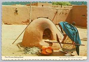 Taos Pueblo Indian Woman Making Bread New Mexico MINT Native American Postcard - Picture 1 of 2