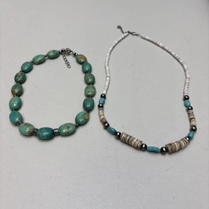 LOT of 2 FD 925 Sterling Vintage Southwest Style Beaded Necklace 20" & 26" - Picture 1 of 20