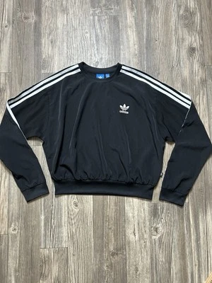 Adidas Originales Pullover Para Mujer M Rayas Negras Logo Recortado Atletismo Deportes Foto 1 de 4