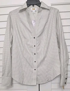 Vintage Talbots Damen L Hemd Knopfleiste Langarm Kragen weiß gestreift - Bild 1 von 11