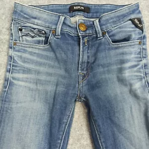 REPLAY LUZ Damen Jeans W24-W25 L30 Blau Enger Schnitt Bein Halbhoher Bund Wx 689 - Bild 1 von 12