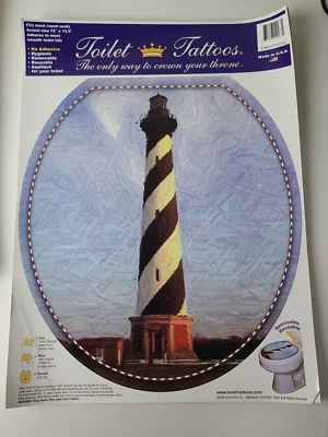 Toilet Tattoos Lighthouse Round Toilet Seat Lid Cover Decor Reusable Vinyl USA - Image 1 of 2