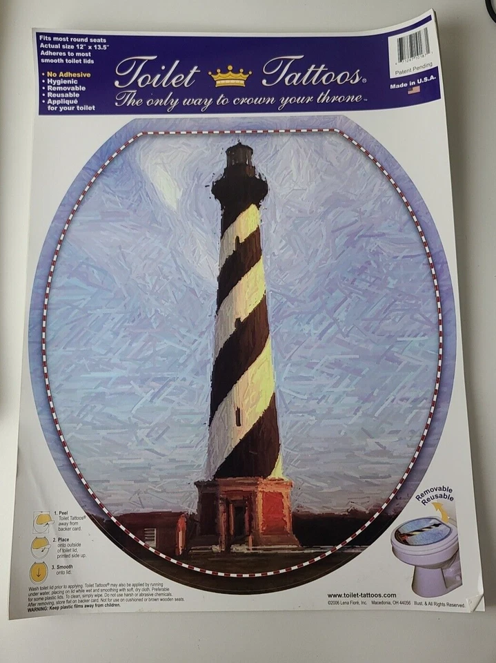 Toilet Tattoos Lighthouse Round Toilet Seat Lid Cover Decor Reusable Vinyl USA - Image 1 of 2